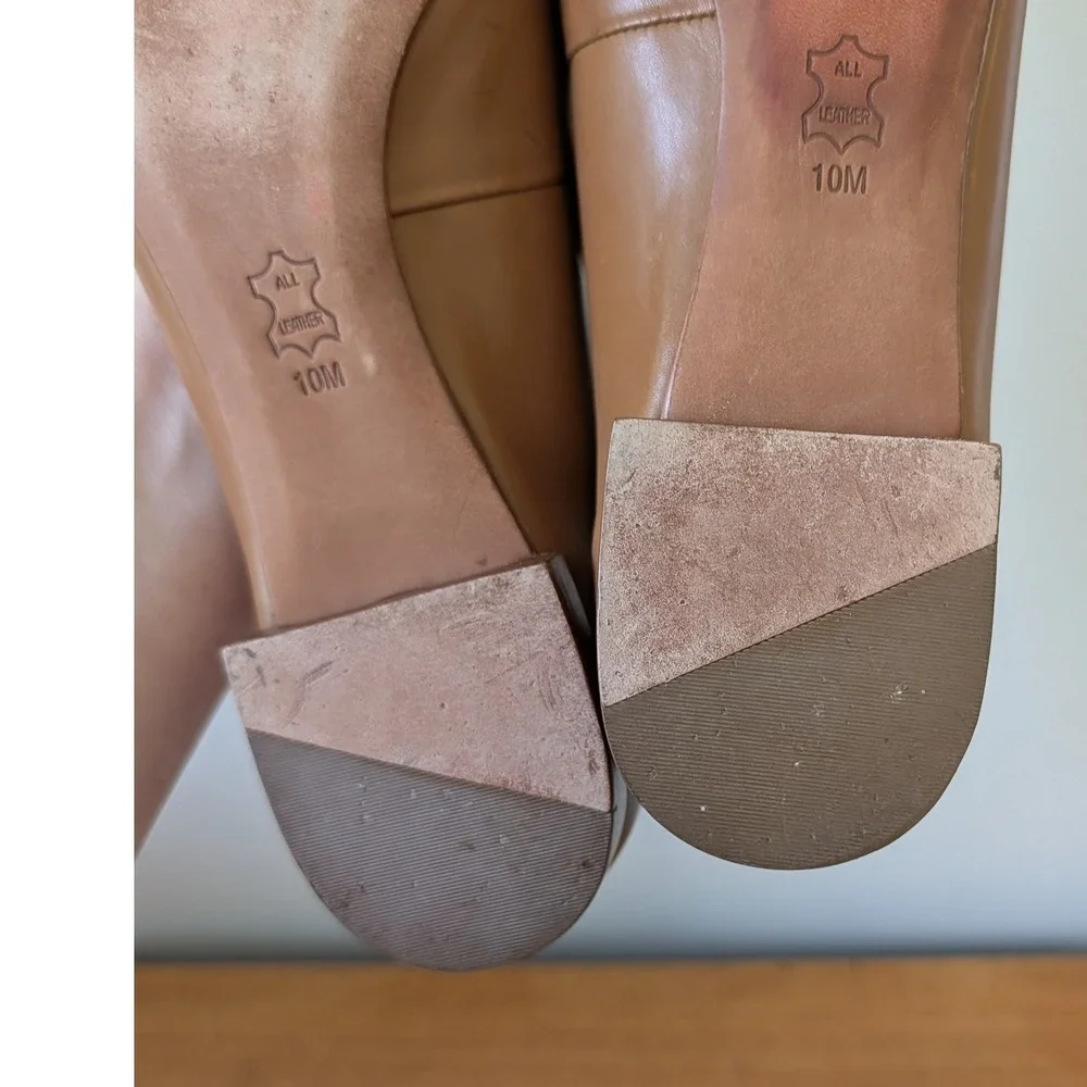 Tory Burch Tan Leather Ballet Flats Logo Medallion Size 10M